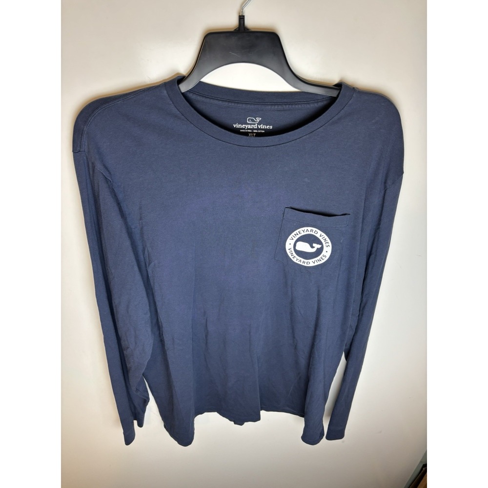 Vineyard Vines Blue LS Whale Logo Pocket Tee Style 6V0019-001 Size XLT